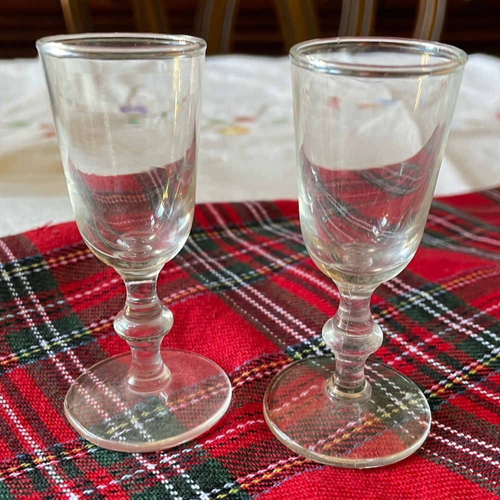 VTG MCM clear glass cordials footed glasses set of 2